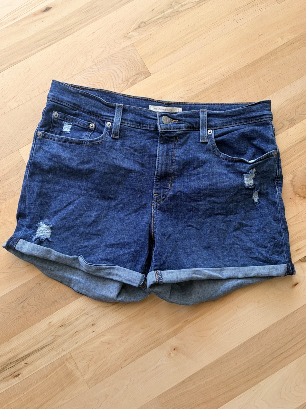 Levi's Women’s Mid Length Distressed Denim Cuffed Shorts - Sz:31